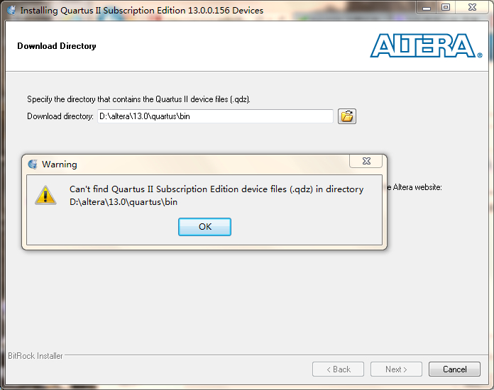 安装quartus II 13.0的devices出现的问题