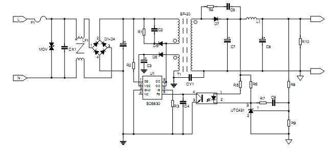 SD6830电源ic PWM+PFM控制芯片士兰微代理