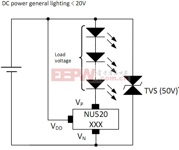 倒装LED恒流灯条芯片NU520应用电路图