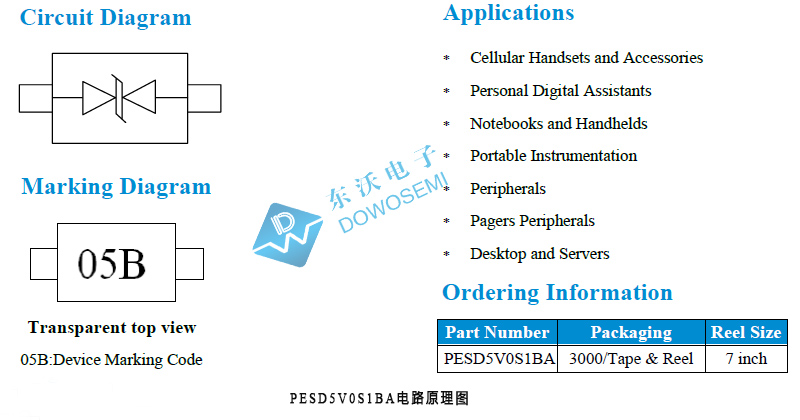 PESD5V0S1BA供应商，东沃电子DOWOSEMI，现货直供