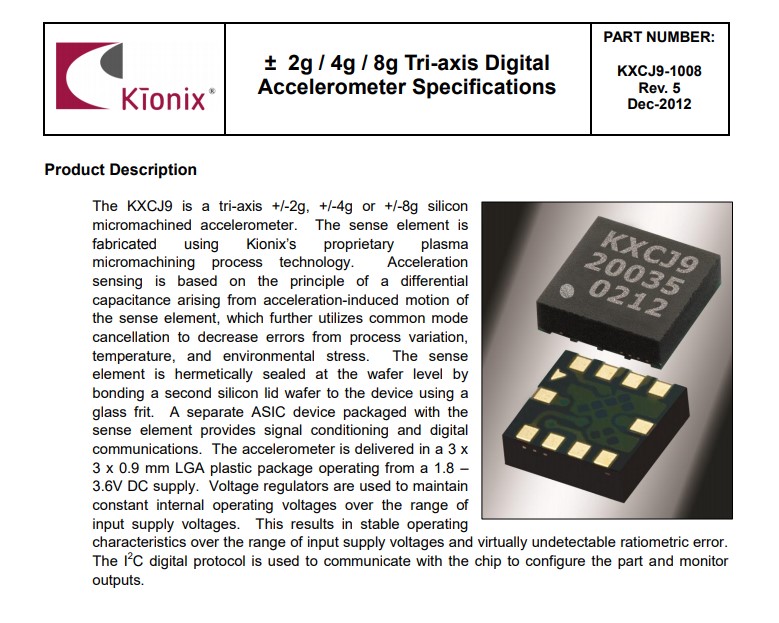 3轴加速度计传感器 - KXCJ9-1008
