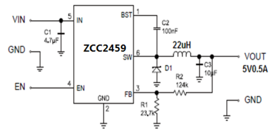 60V高耐压0.5A降压芯片ZCC2459-替代MP2459