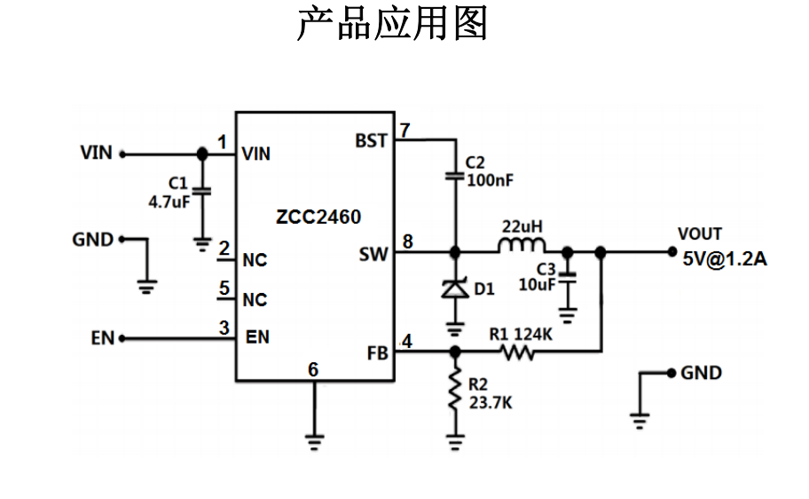 ZCC2460   60V,480KHz,1.2A 降压型电源芯片