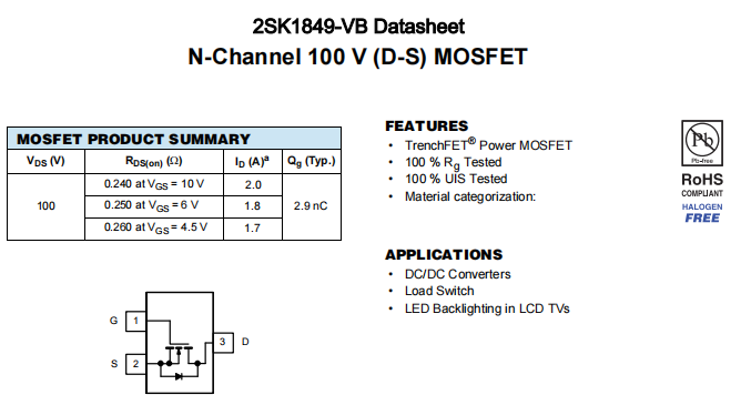 2SK1849-VB一种N—Channel沟道SOT23封装MOS管