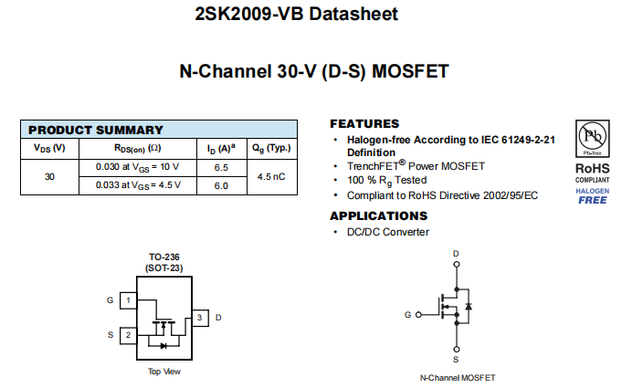 2SK2009-VB一种N—Channel沟道SOT23封装MOS管