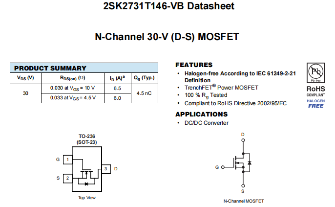 2SK2731T146-VB一种N—Channel沟道SOT23封装MOS管