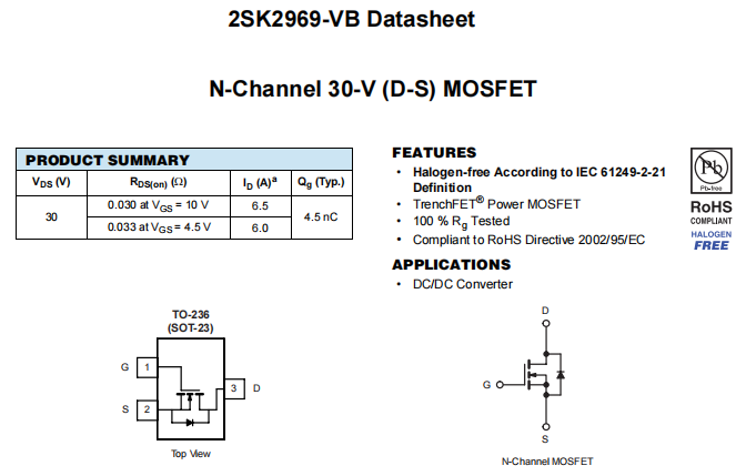 2SK2969-VB一种N—Channel沟道SOT23封装MOS管