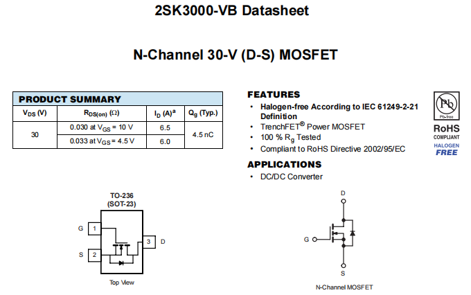 2SK3000-VB一种N—Channel沟道SOT23封装MOS管