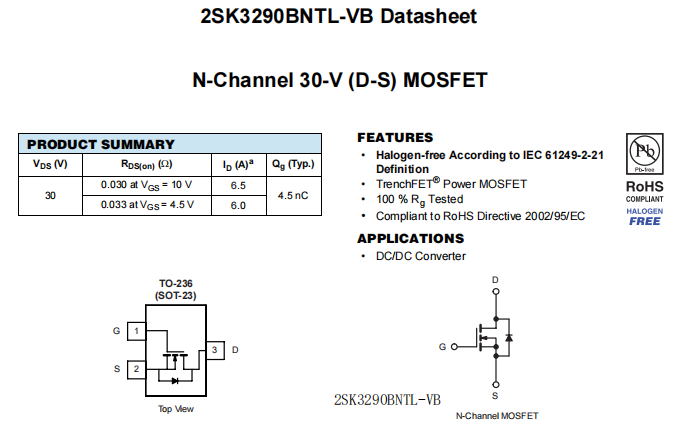 2SK3290BNTL-VB一种N—Channel沟道SOT23封装MOS管