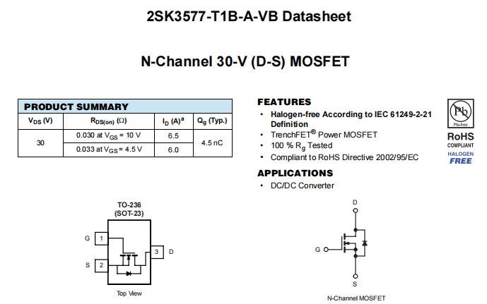 2SK3577-T1B-A-VB一种N—Channel沟道SOT23封装MOS管