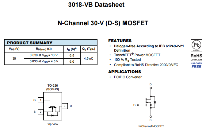 3018-VB一种N—Channel沟道SOT23封装MOS管