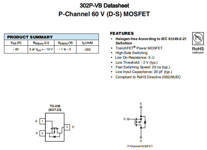 302P-VB一种P—Channel沟道SOT23封装MOS管