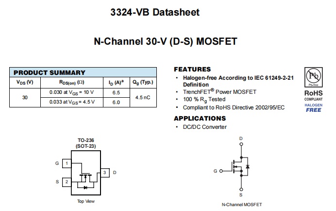 3324-VB一种N—Channel沟道SOT23封装MOS管