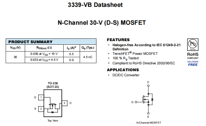 3339-VB一种N—Channel沟道SOT23封装MOS管