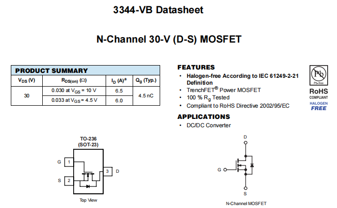 3344-VB一种N—Channel沟道SOT23封装MOS管