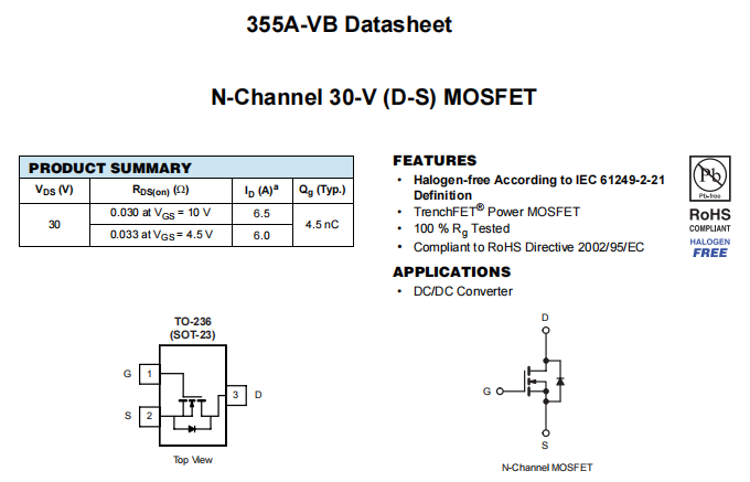 355A-VB一种N—Channel沟道SOT23封装MOS管