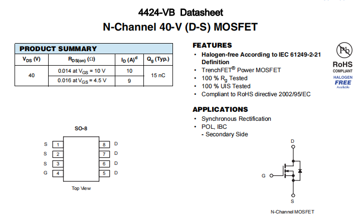 4424-VB一种N—Channel沟道SOP8封装MOS管