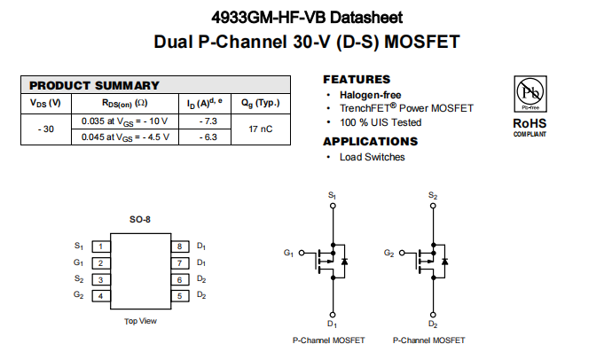 4933GM-HF-VB一种2个P—Channel沟道SOP8封装MOS管