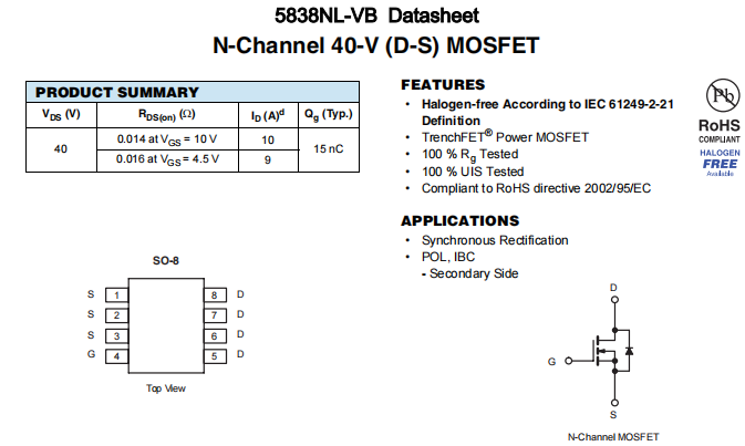 5838NL-VB一种N—Channel沟道SOP8封装MOS管