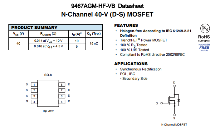 9467AGM-HF-VB一种N—Channel沟道SOP8封装MOS管