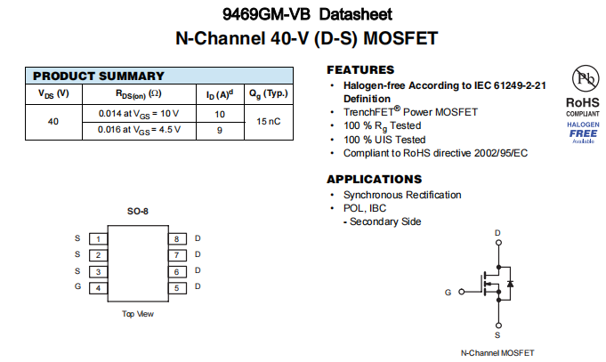 9469GM-VB一种N—Channel沟道SOP8封装MOS管