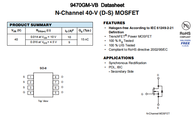 9470GM-VB一种N—Channel沟道SOP8封装MOS管