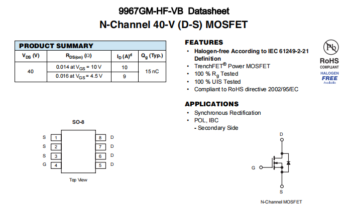 9967GM-HF-VB一种N—Channel沟道SOP8封装MOS管