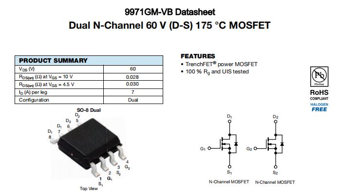 9971GM-VB一种2个N—Channel沟道SOP8封装MOS管