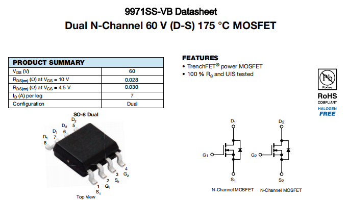 9971SS-VB一种2个N—Channel沟道SOP8封装MOS管