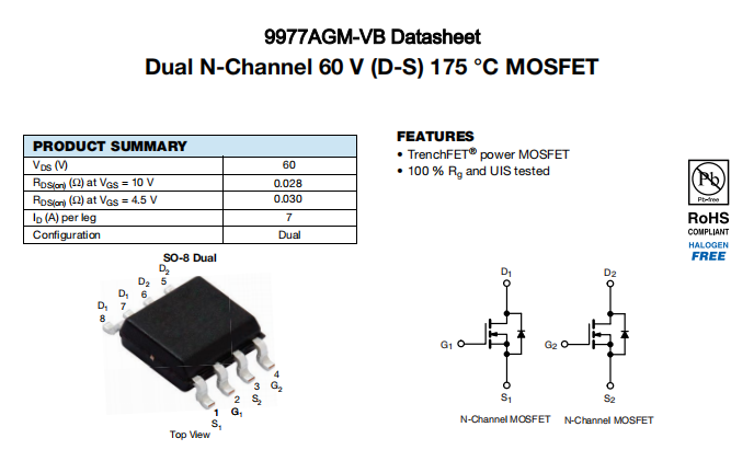 9977AGM-VB一种2个N—Channel沟道SOP8封装MOS管