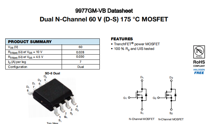 9977GM-VB一种2个N—Channel沟道SOP8封装MOS管