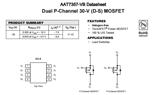 AAT7357-VB一种2个N—Channel沟道SOP8封装MOS管