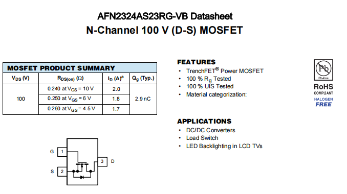 AFN2324AS23RG-VB一种N—Channel沟道SOT23封装MOS管