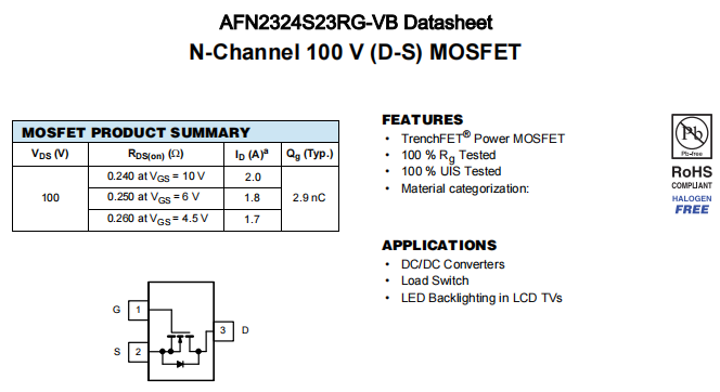 AFN2324S23RG-VB一种N—Channel沟道SOT23封装MOS管