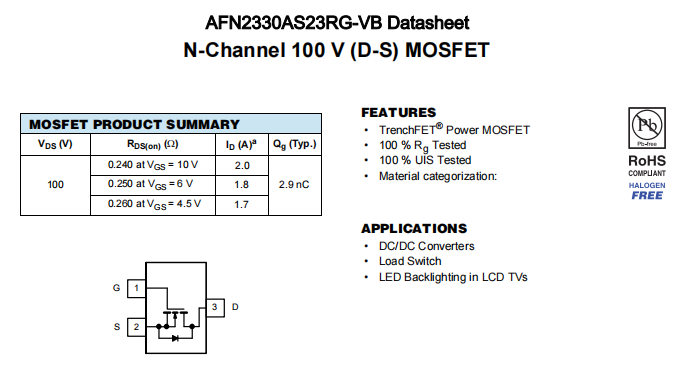 AFN2330AS23RG-VB一种N—Channel沟道SOT23封装MOS管