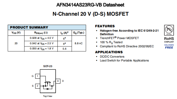 AFN3414AS23RG-VB一种N—Channel沟道SOT23封装MOS管