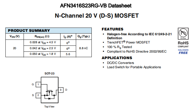 AFN3416S23RG-VB一种N—Channel沟道SOT23封装MOS管