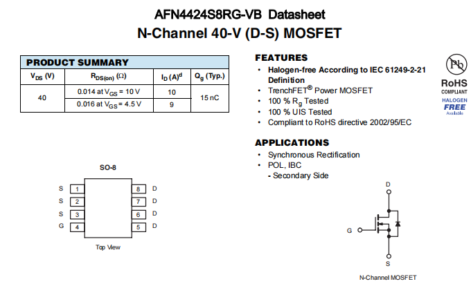 AFN4424S8RG-VB一种N—Channel沟道SOP8封装MOS管