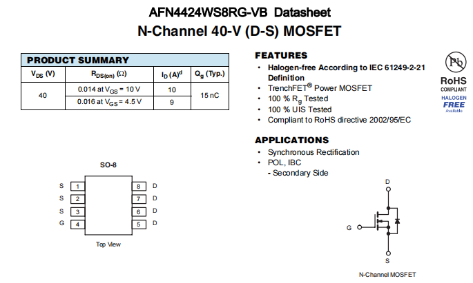 AFN4424WS8RG-VB一种N—Channel沟道SOP8封装MOS管