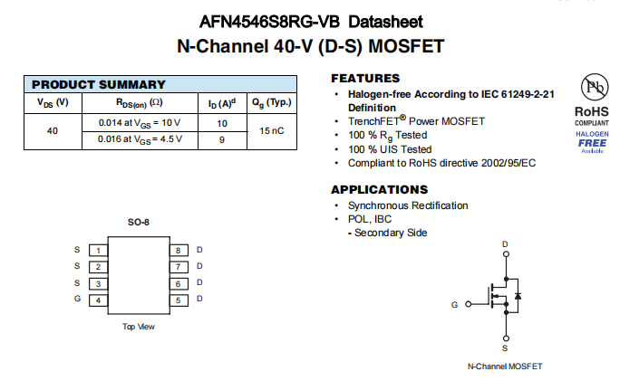 AFN4546S8RG-VB一种N—Channel沟道SOP8封装MOS管