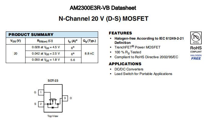 AM2300E3R-VB一种N—Channel沟道SOT23封装MOS管