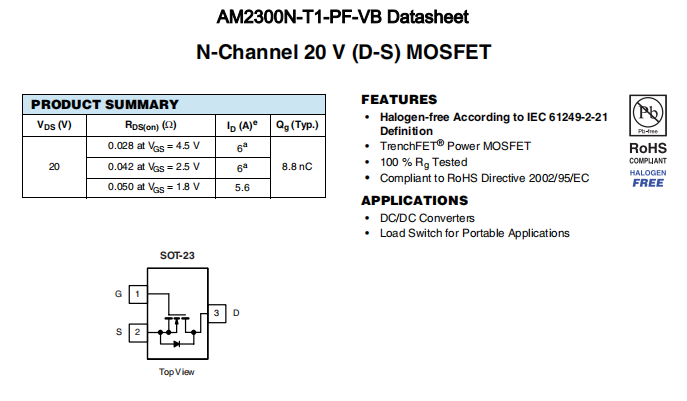 AM2300N-T1-PF-VB一种N—Channel沟道SOT23封装MOS管