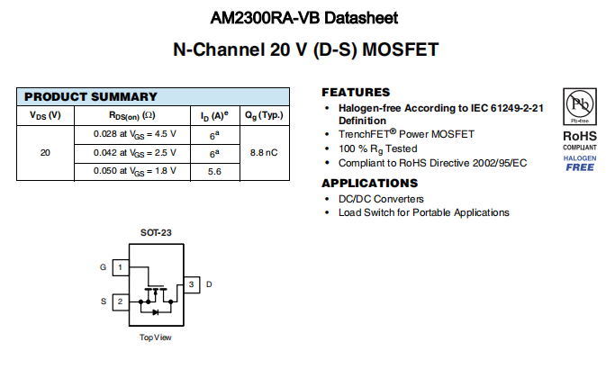 AM2300RA-VB一种N—Channel沟道SOT23封装MOS管