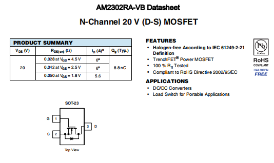 AM2302RA-VB一种N—Channel沟道SOT23封装MOS管