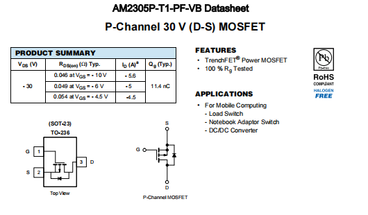 AM2305P-T1-PF-VB一种P—Channel沟道SOT23封装MOS管