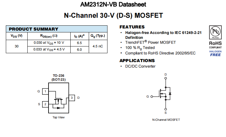 AM2312N-VB一种N—Channel沟道SOT23封装MOS管