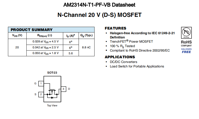 AM2314N-T1-PF-VB一种N—Channel沟道SOT23封装MOS管