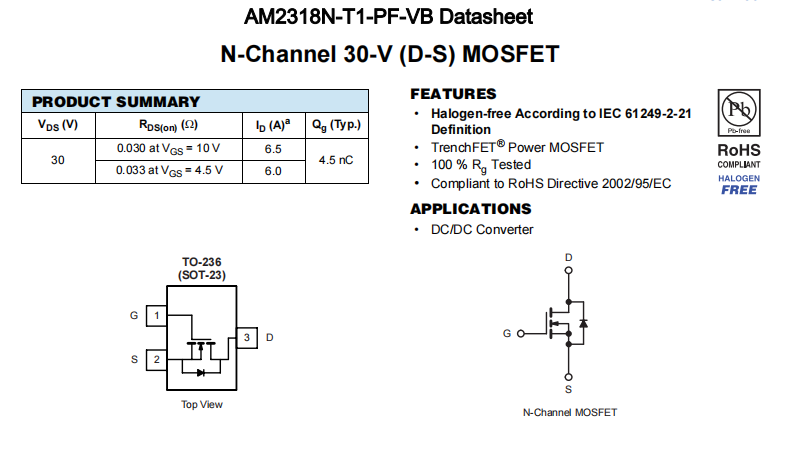 AM2318N-T1-PF-VB一种N—Channel沟道SOT23封装MOS管