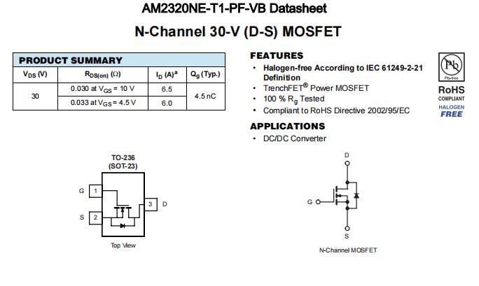 AM2320NE-T1-PF-VB一种N—Channel沟道SOT23封装MOS管