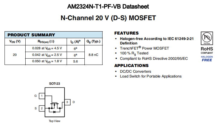 AM2324N-T1-PF-VB一种N—Channel沟道SOT23封装MOS管